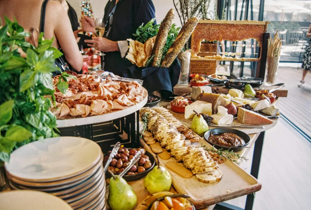A catering table set up and ready for guests