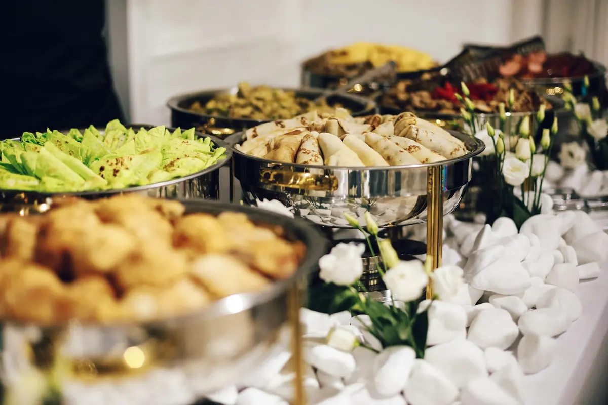 Catering trays laid out for a group meal