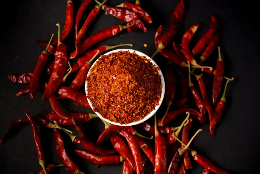 Chilli flakes in a small dish