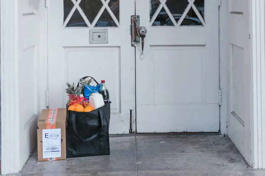 A delivery bag at a door