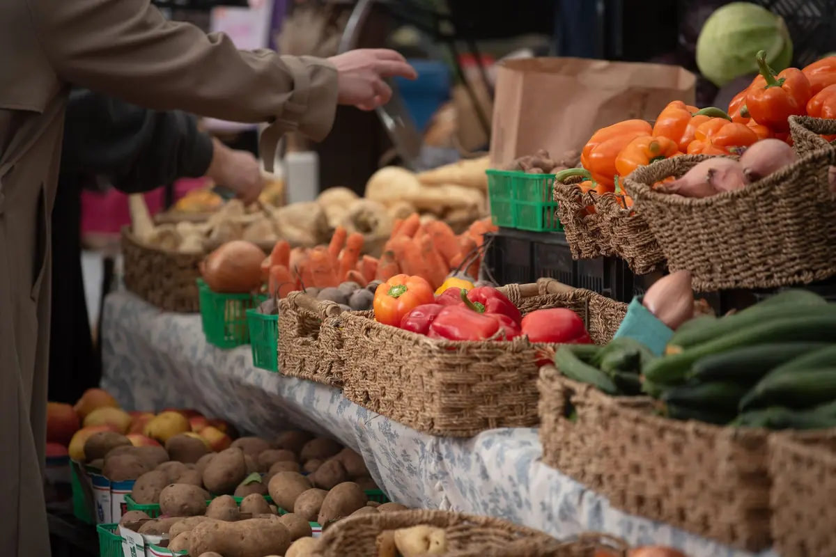 A vegetable stall at a farmers market