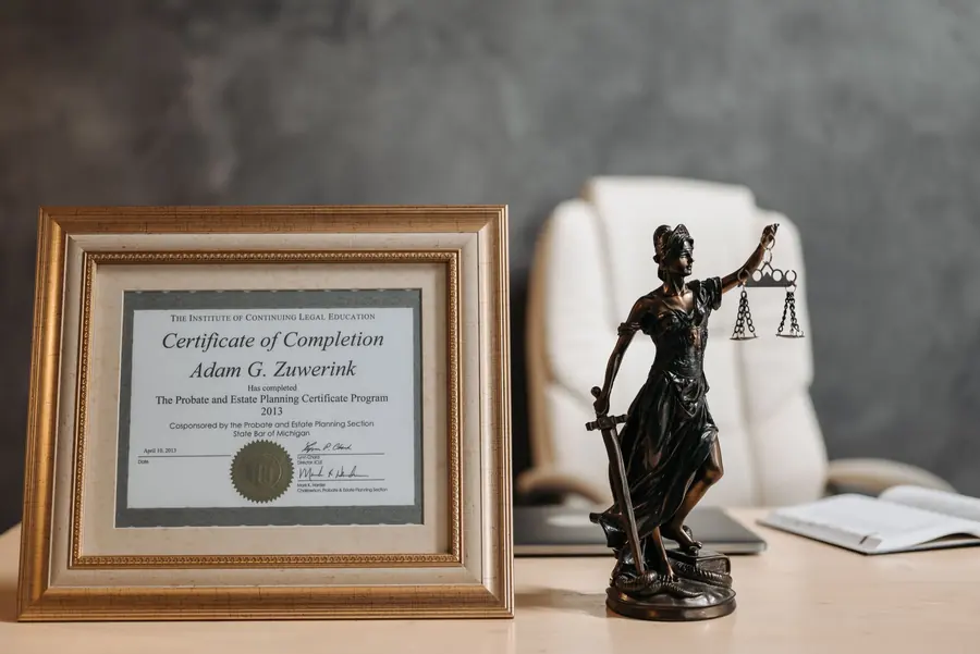 A framed certificate on a wall