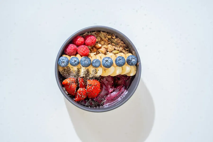 A grain bowl photographed from above