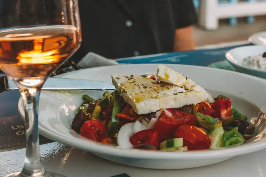 Greek salad with tomato, cucumber, olives and feta cheese