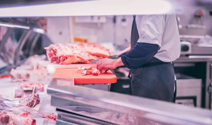 Inside a butcher's shop where meat is prepared
