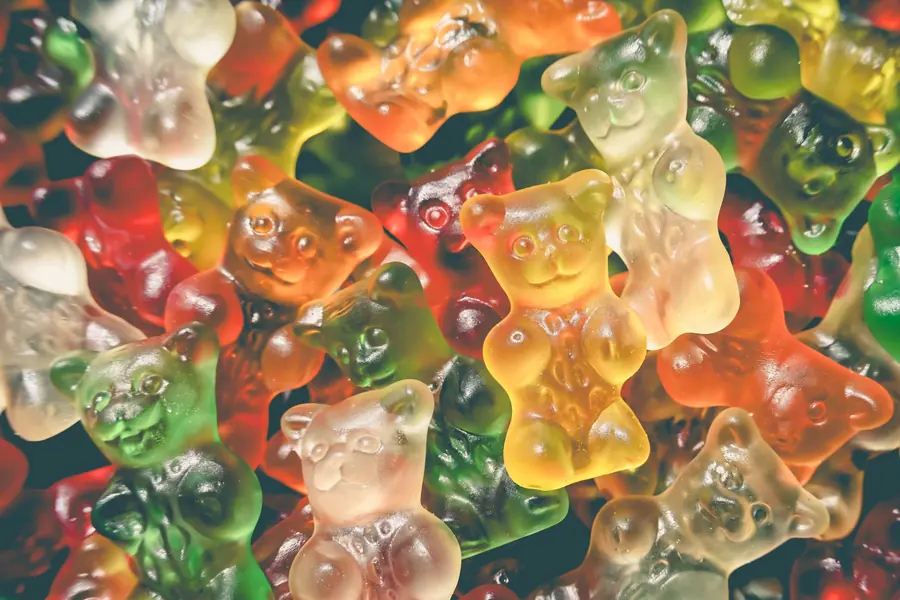Gummy sweets photographed close up