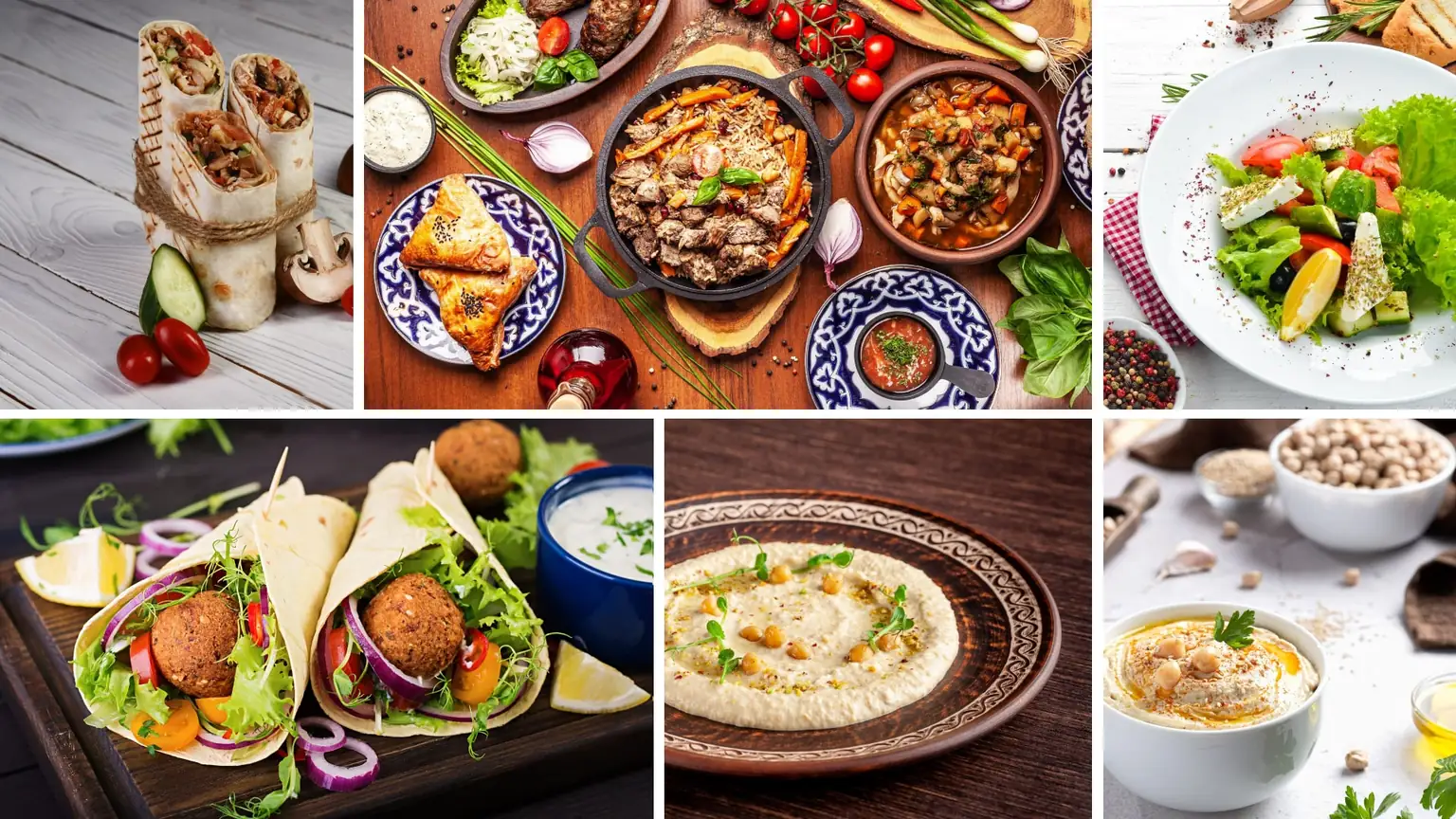 A spread of Mediterranean dishes served at Halal Basket