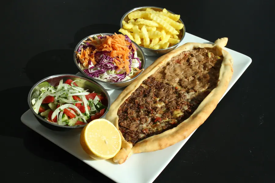 Thin Turkish flatbread topped with spiced minced meat