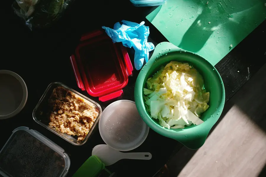 Leftover food packed into containers