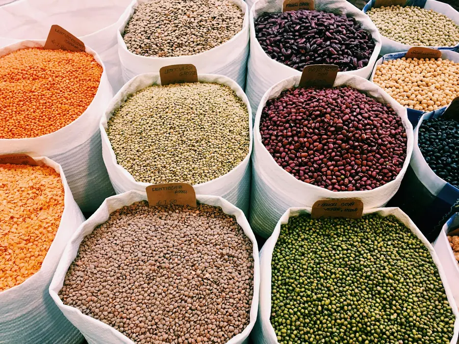 Bowls of lentils and beans