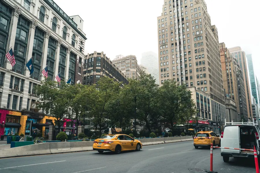 A New York street with yellow taxis