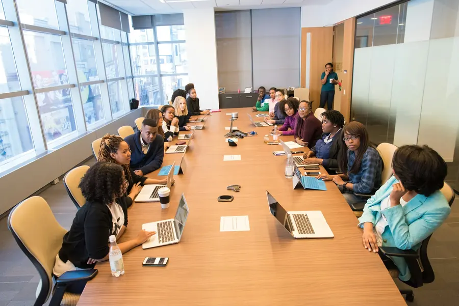 A working lunch around a meeting-room table