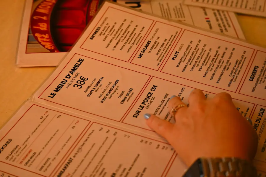 Someone pointing at a menu