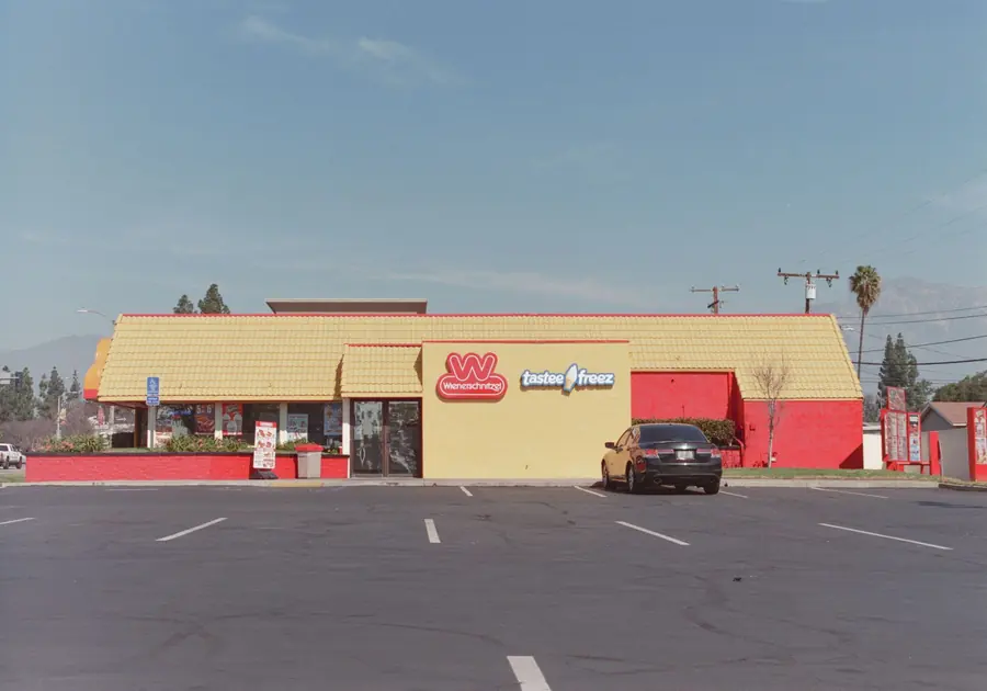 The parking area outside a roadside restaurant