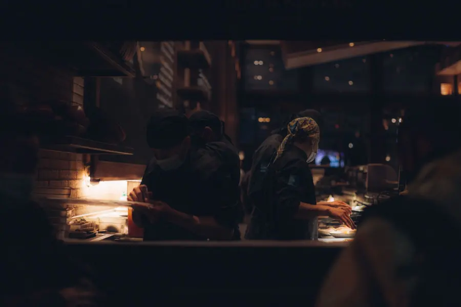 Restaurant staff during service