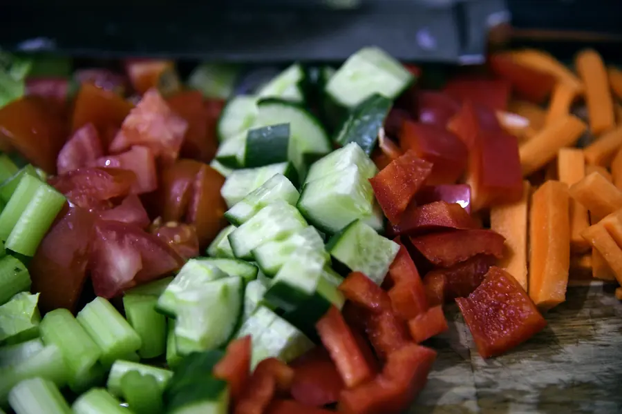 Finely chopped tomato and cucumber salad