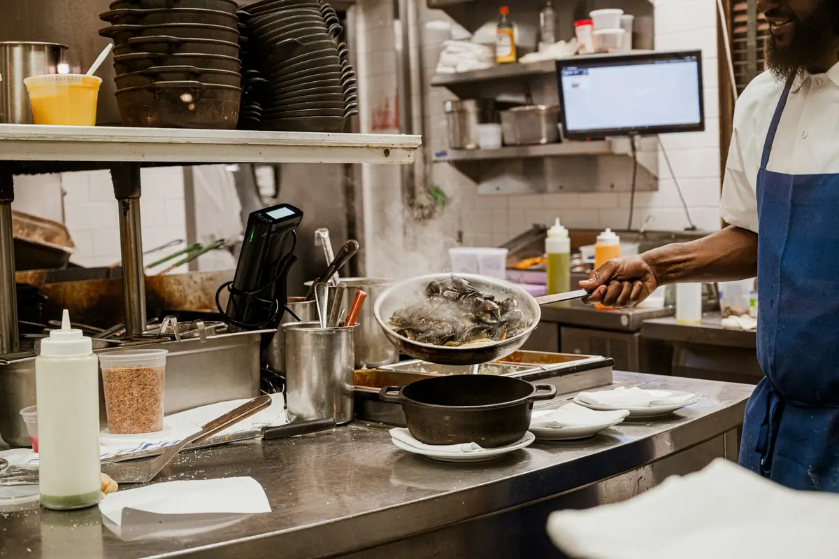 A small, busy restaurant kitchen