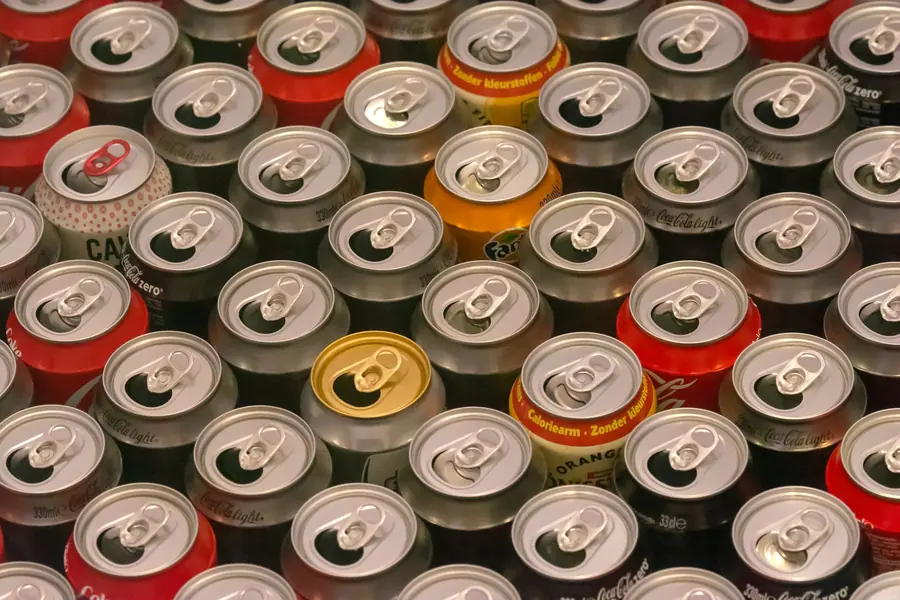 A row of soft drink cans