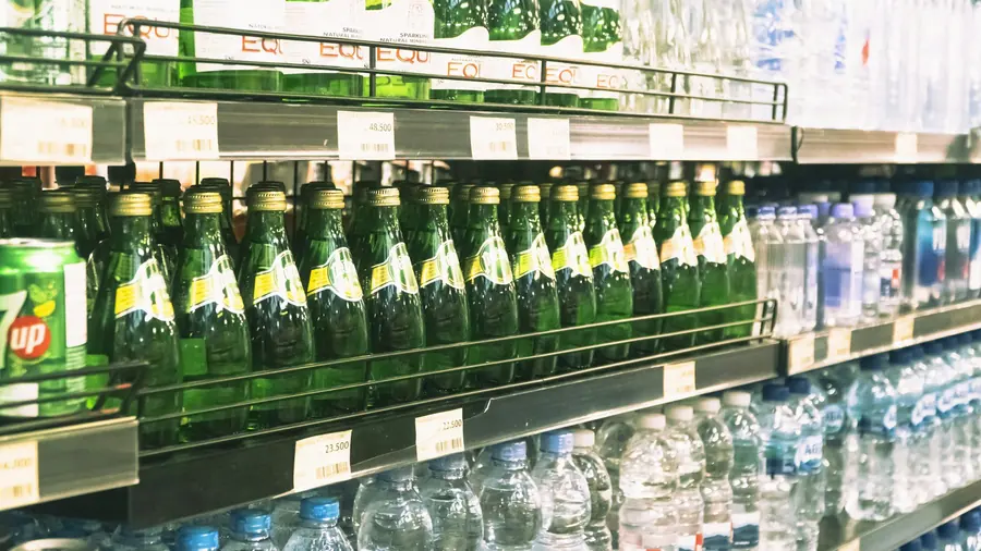 Soft drinks in a refrigerated display