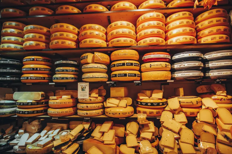Packaged cheese on a supermarket shelf
