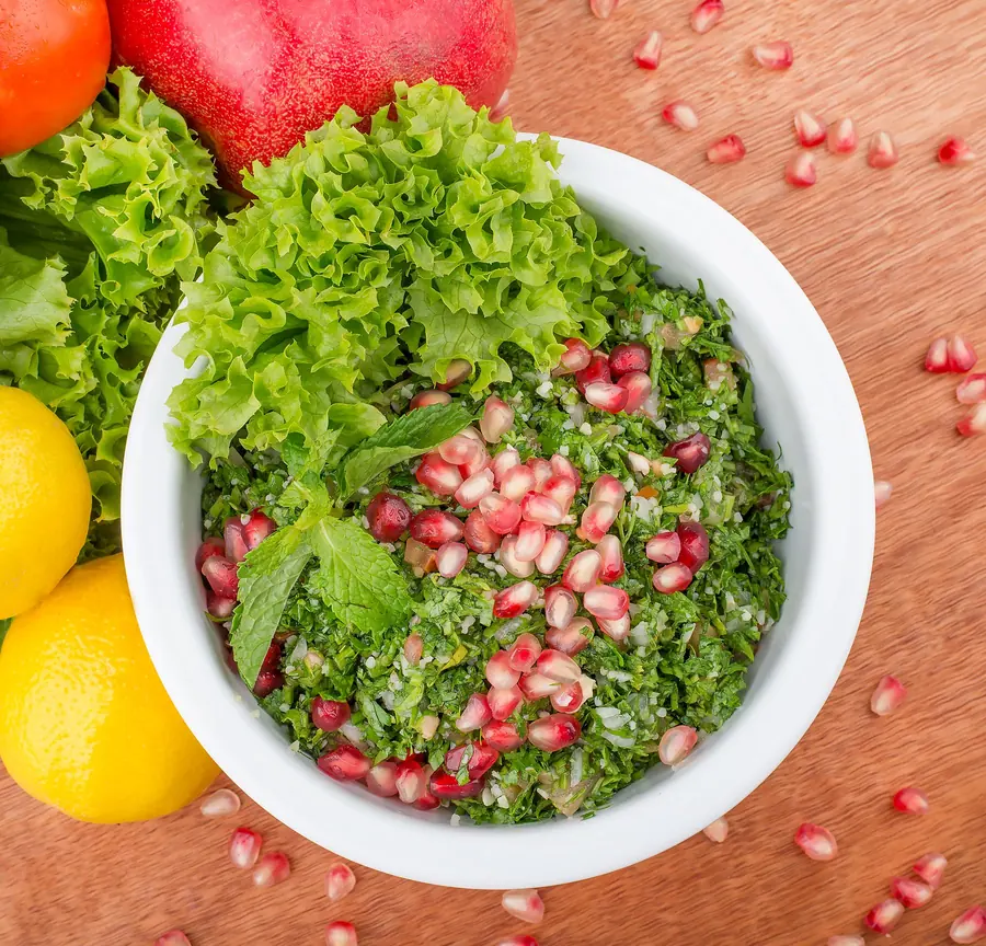 Tabbouleh made with chopped parsley and bulgur wheat
