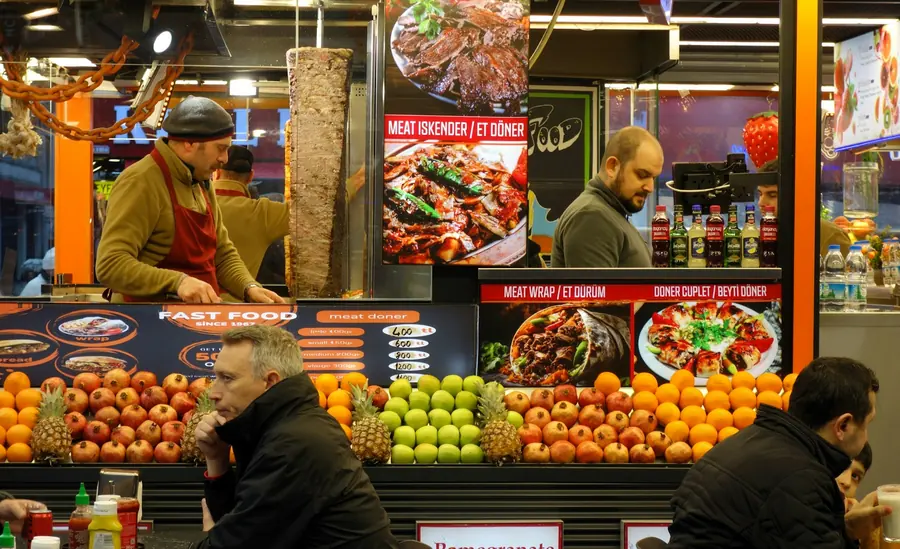 A doner kebab counter in a Turkish shop