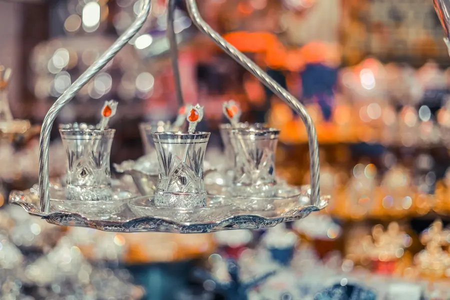 Turkish tea served in traditional tulip glasses